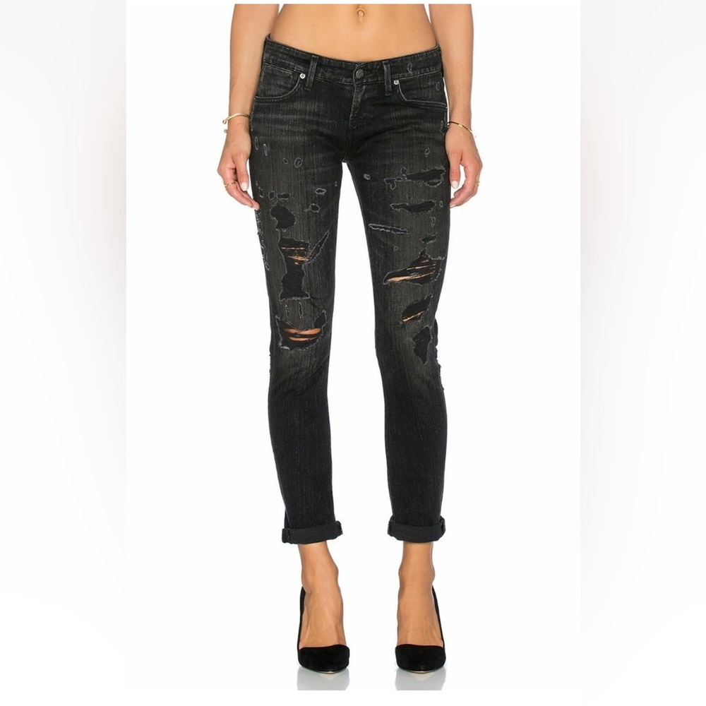 AGOLDE Chloe jeans distressed low rise black grunge 90’s Y2K skinny ankle Sz 28